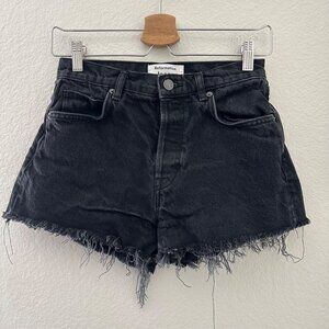 Reformation Charlie High Rise Jean Short Distress Washed Black Sz 24